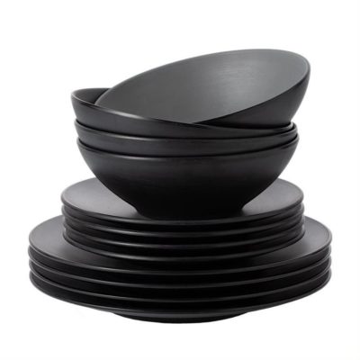 CC-Dual Colour Round 12 pc Dinner Set - Grey & Black