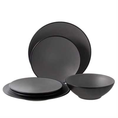 CC-Dual Colour Round 12 pc Dinner Set - Grey & Black